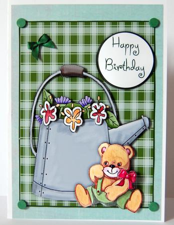 Birhtday Watering Can Bear by Lyn Hughes