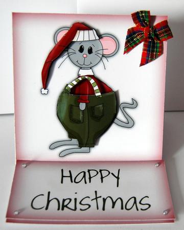 Brand New ! Cute Christmas Mouse 5 Minute Easel Card by Lyn Hughes