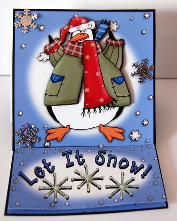 Penguin & Snowflakes 5 Minute Easel Card by Lyn Hughes