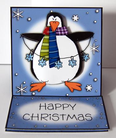 Penguin & Snowflakes 5 Minute Easel Card by Lyn Hughes