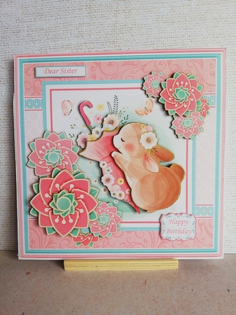 SPRING BUNNY WITH UMBRELLA 7.5 Decoupage & Insert Card Kit by lynda donoghue