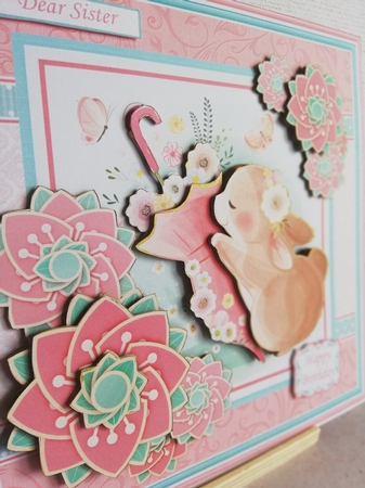SPRING BUNNY WITH UMBRELLA 7.5 Decoupage & Insert Card Kit by lynda donoghue