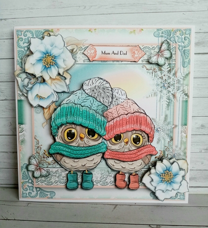 The Christmas Owl Couple Card Front Kit by lynda donoghue