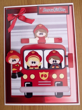 Lovely Red Fire Engine with Fire Fighters by Lynda Harman