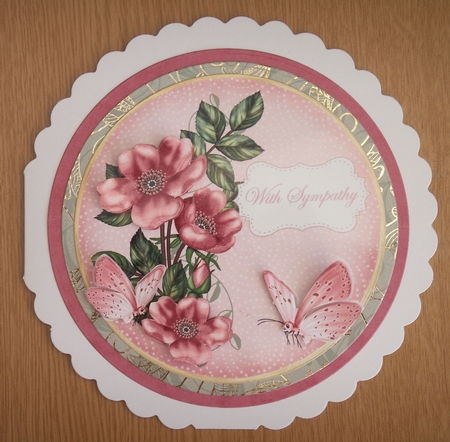 Pink Wild Rose Sympathy 7in Circle Decoupage Topper by Lynda Harman