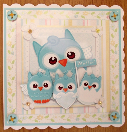 Blue Baby Owls 8x8 by Lynda Harman