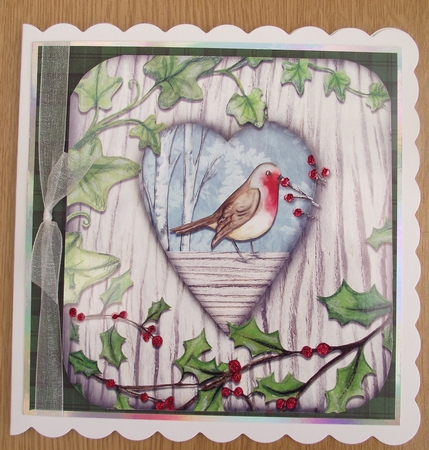 Christmas - Heart Framed Robin by Lynda Harman