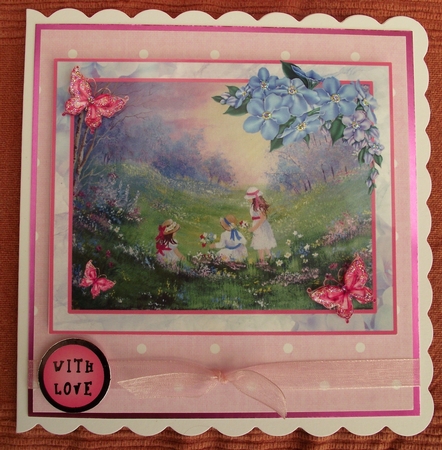 Victorian Children picking flowers with decoupage flowers and butterflies by Lynda Harman