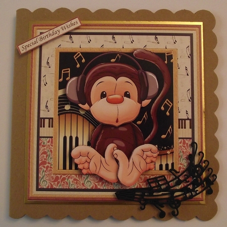 LITTLE MONKEY WITH HEADPHONES 8x8 Decoupage & Insert Mini Kit by Lynda Harman