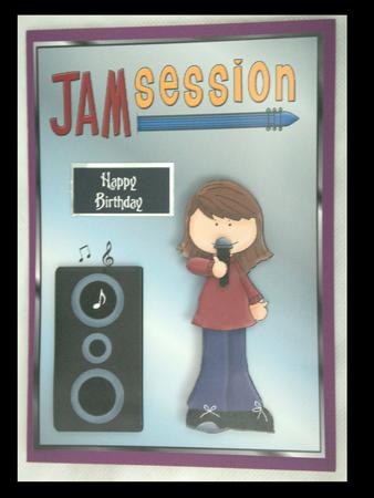Jam Session Girl Singer Quick Card Front with Decoupage by Lynda Harman