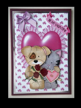 Cute Little Puppy & Kitten, Valentine by Lynda Harman