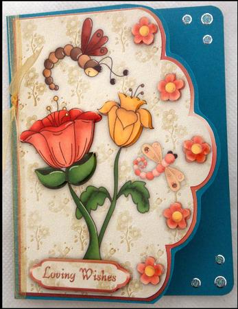 Dragonflowers A4 Scallop Edge Card Front by Lynda Harman