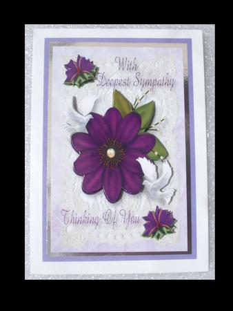 Sympathy Card with Purple Flower & Doves A4 by Lynda Harman