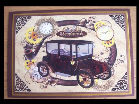 Old Vintage Car in Clock Steampunk Frame with Pipe A4 by Lynda Harman