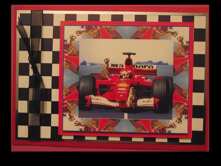Formula One Grand Prix Meerkats Card Topper by Lynda Harman