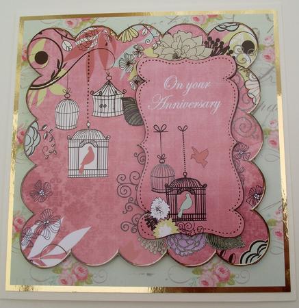 Pink Birdcage on Your Anniversary 8in Scallop Topper by Lynda Harman