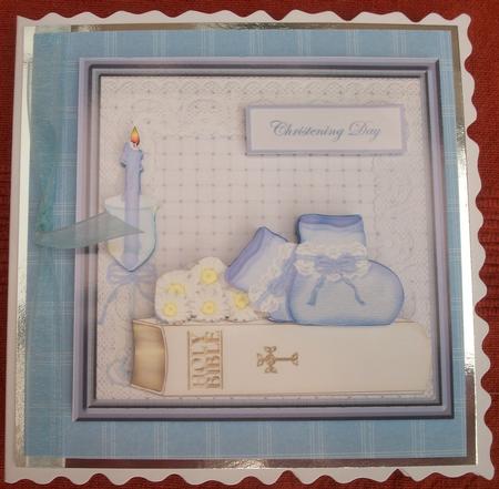 Baby Boy Christening, Bible and Daisy Card Front by Lynda Harman