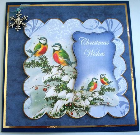Bluetits Christmas Wishes 8in Scallop Topper by Lynda Harman