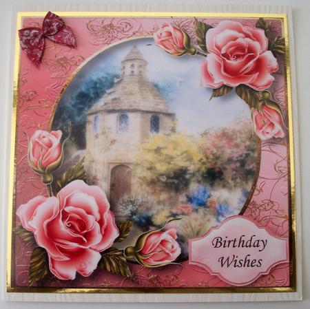 Dovecote & Pink Roses Square Topper by Lynda Harman
