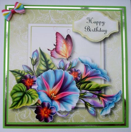 Morning Glory & Butterfly Lacey Square by Lynda Harman