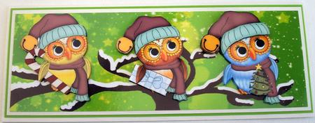 Three Owl Large Dl Christmas Card by Lynda Harman
