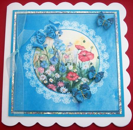 8x8 Silk , Lace and Butterflies Field Flowers Decoupage by Lynda Harman