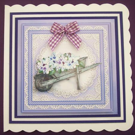 Flower Filled Wheelbarrow Cut and Fold Card by Lynda Harman