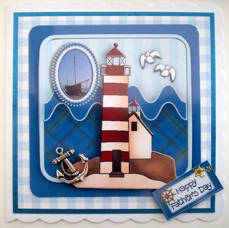 Lighthouse and Boat Card Topper All Occasions by Lynda Harman