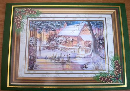A Snowy Cottage at Christmas Pyramid Card Front by Lynda Harman