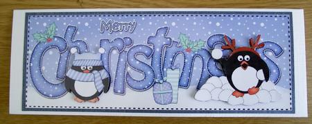 Large Dl Christmas Cute Little Penguins 3D Decoupage by Lynda Harman
