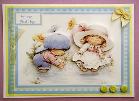Birthday Card with Vintage Children Decoupage Scene by Lynda Harman