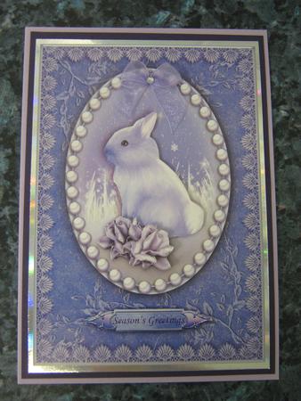 Winter Bunny Christmas Card Front and Decoupage by Lynda Harman