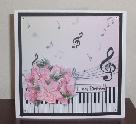 Music & Pink Orchids Quick Card by Lynda McCracken