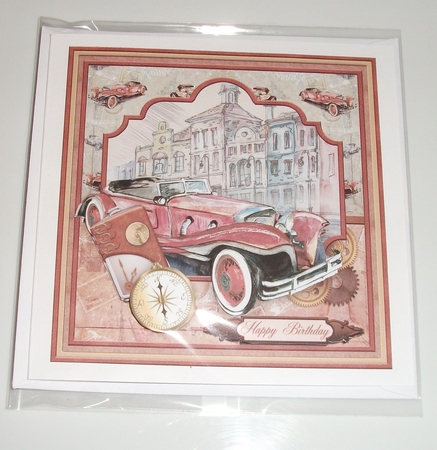 RETRO CAR COPPER 8x8 Decoupage & Insert Mini Kit Various Occasions by Lynda McCracken
