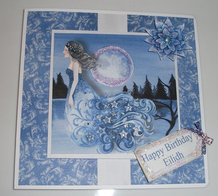 Moonlight dream birthday topper card for 6 x 6 cardstock printed on A4 by Lynda McCracken