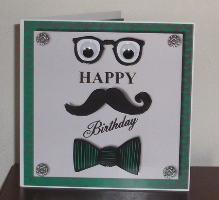 Male birthday card with glasses, moustache and bowtie topper for 6 x 6 card by Lynda McCracken