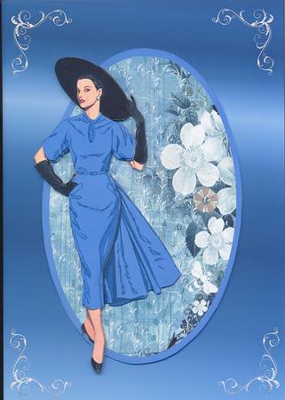 Elegant Lady in Blue Card Kit by Lynda Riddell