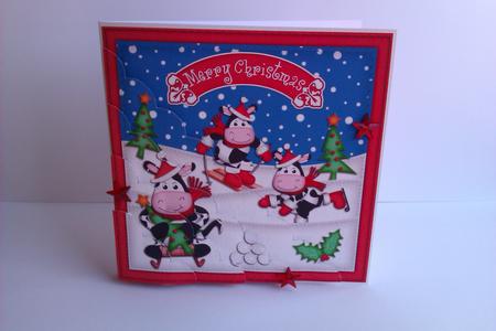 Xmas Milly Moo Cow Scalloped Corner Side Stacker Topper by Lynda Tully