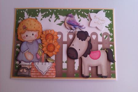 Little Girl with Basket of Flowers and Pony by Lynda Tully