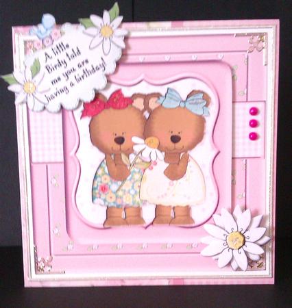 Birdy Birthday Bear Friends Square Layered Topper by Lynda Tully