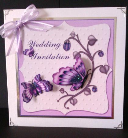 Wedding Invitation Purple & Cream Decoupage Card Front by Lynda Tully