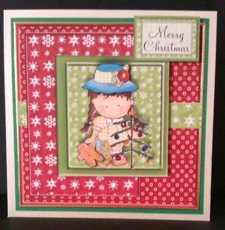 Pigtail Girl Merry Christmas Square Layered Topper by Lynda Tully