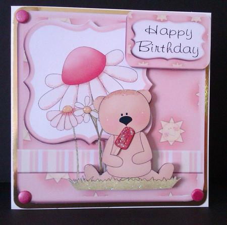 Summery Square Birthday Bear Topper by Lynda Tully