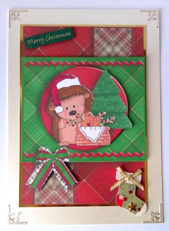 Hedgehog Christmas Red and Green Plaid Topper by Lynda Tully