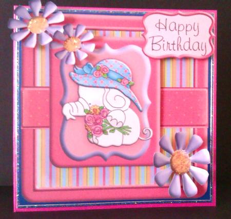 Pretty Elephant and Flowers Layered Square Topper by Lynda Tully