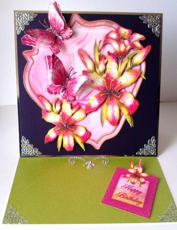 Beautiful Shaped Pink Lily Card Topper by Lynda Tully