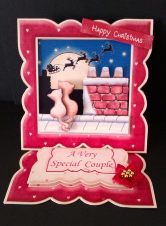 Christmas Rooftop Cats Easel Card Kit & Decoupage by Lynda Tully
