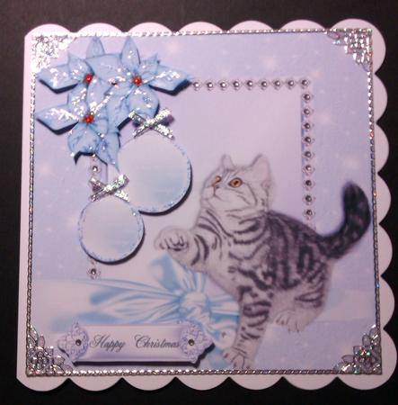 Kitty and Poinsettia Card Topper by Lynda Tully
