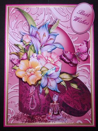 Beautiful Flowers in a Hat Box Card Front by Lynda Tully