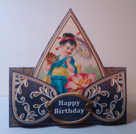Oriental Girl Black Happy Birthday Teardrop Trio Kit by Lynda Tully